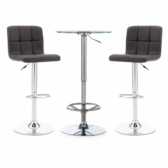 Powell Jenna 3-Piece Pub Set with Armless Upholstered Bar Stools - Black Faux Leather