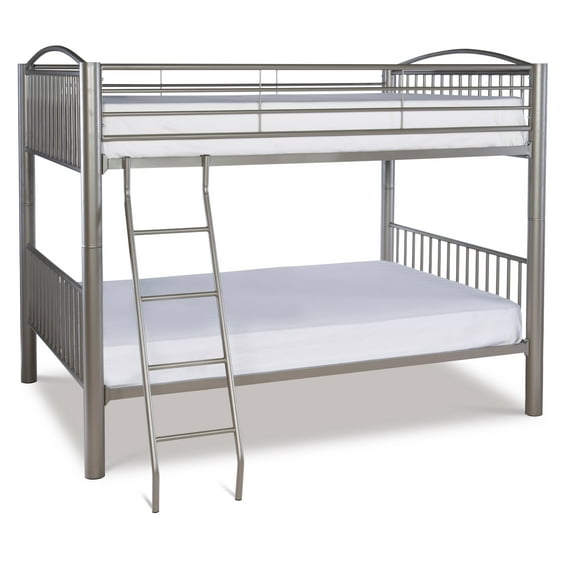Powell Kalmia Heavy Metal Kid's Full over Full Convertible Bunk Bed with Built-In Ladder, Pewter
