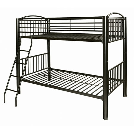 Powell Kalmia Twin Over Twin Heavy Metal Convertible Bunk Bed with Ladder, Black Finish