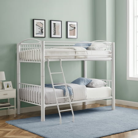 Powell Kalmia Twin Over Twin Heavy Metal Convertible Bunk Bed with Ladder, White Finish