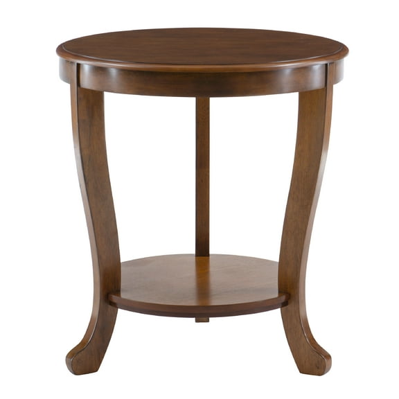 Powell Kendall Round Indoor Accent Side Table with Shelf, 24" Tall, Hazelnut Brown