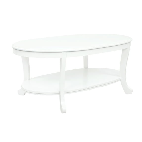 Powell Kendall Traditional Oval Coffee Table with Shelf, White