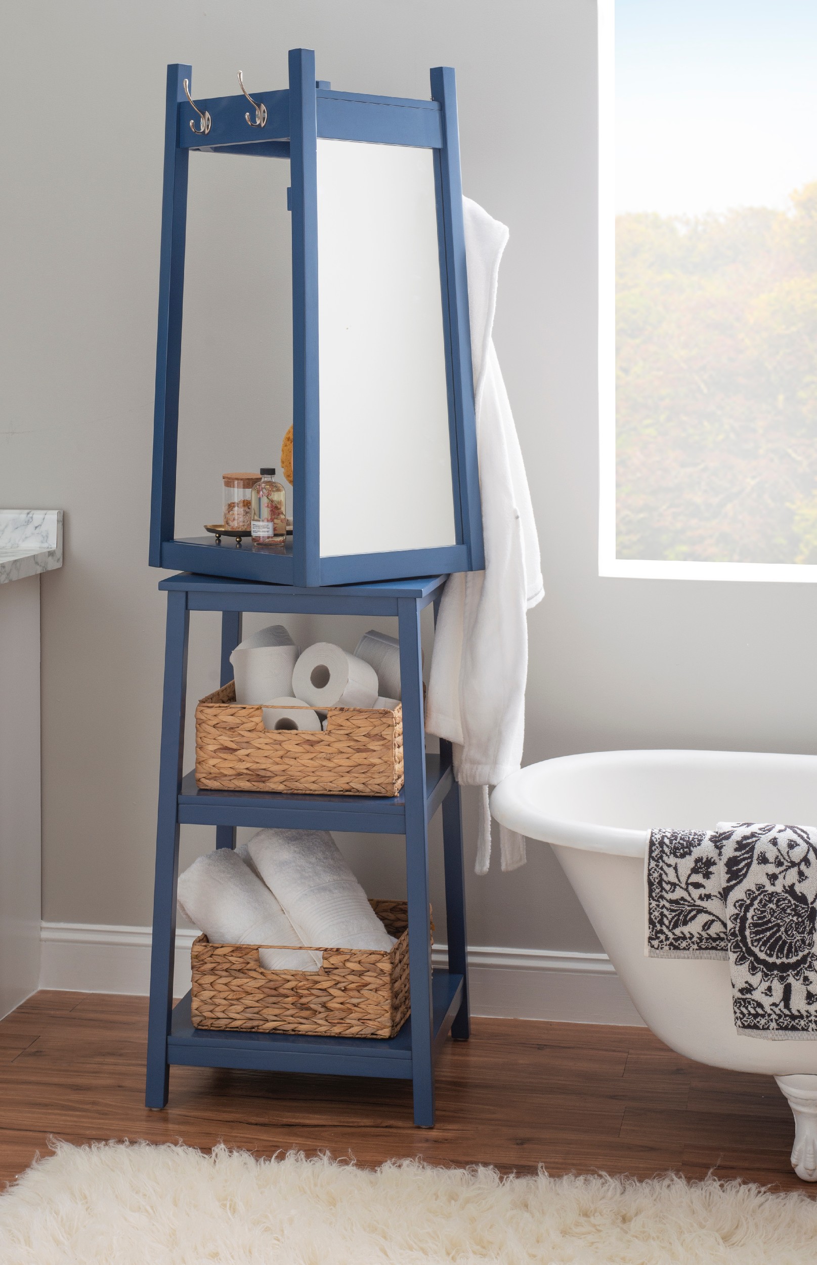 Powell Keswick Rotating Dresser Coat Rack with Mirror, Navy