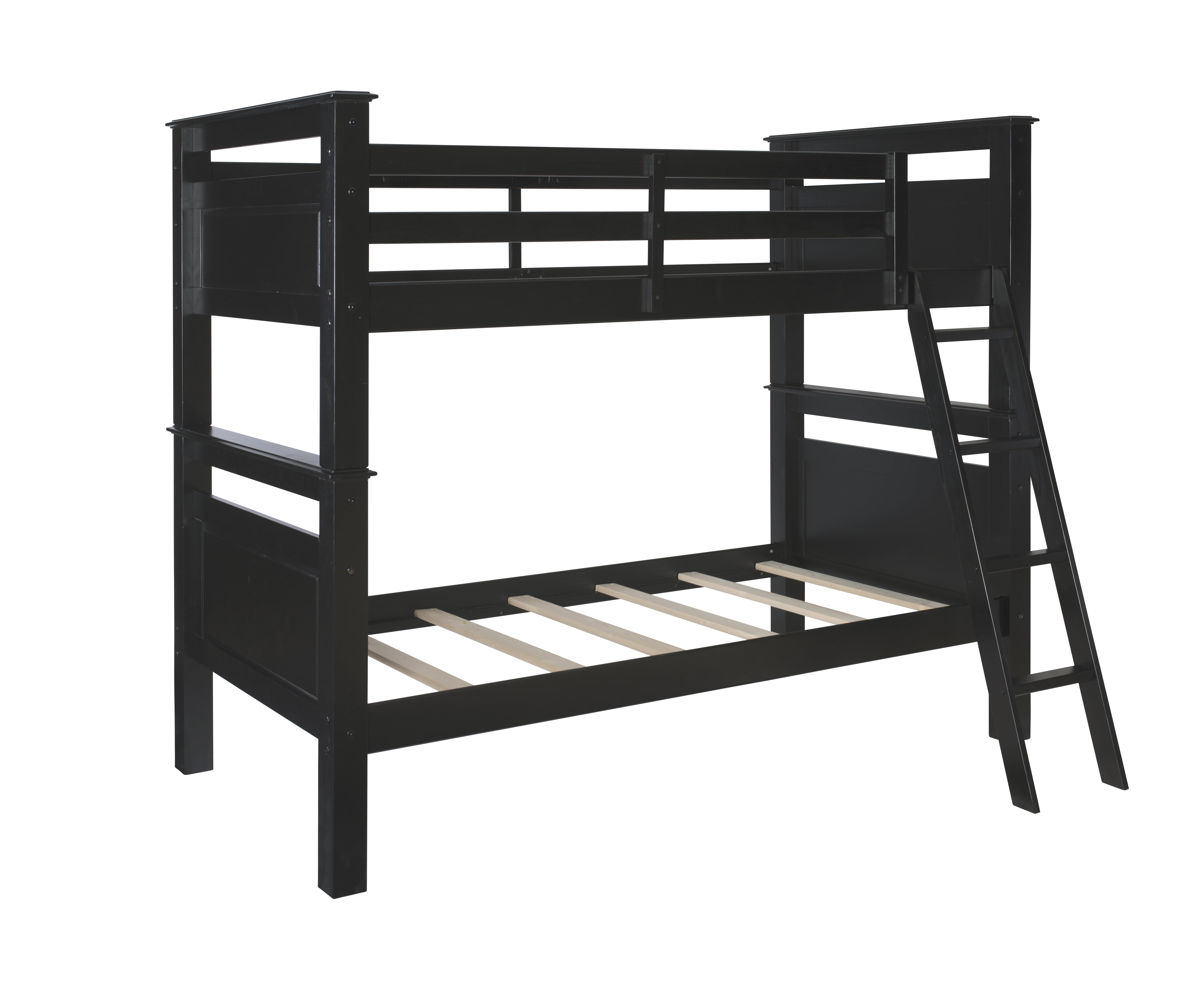 Powell Kiggins Kid's Twin over Twin Convertible Bunk Bed with Built-In Ladder, Black
