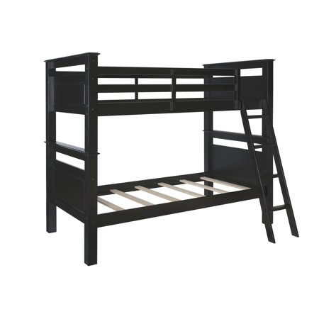 Powell Kiggins Kid's Twin over Twin Convertible Bunk Bed with Built-In Ladder, Black