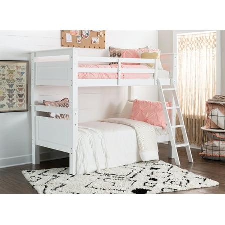 Powell Kiggins Kid's Twin over Twin Convertible Bunk Bed with Built-In Ladder, White
