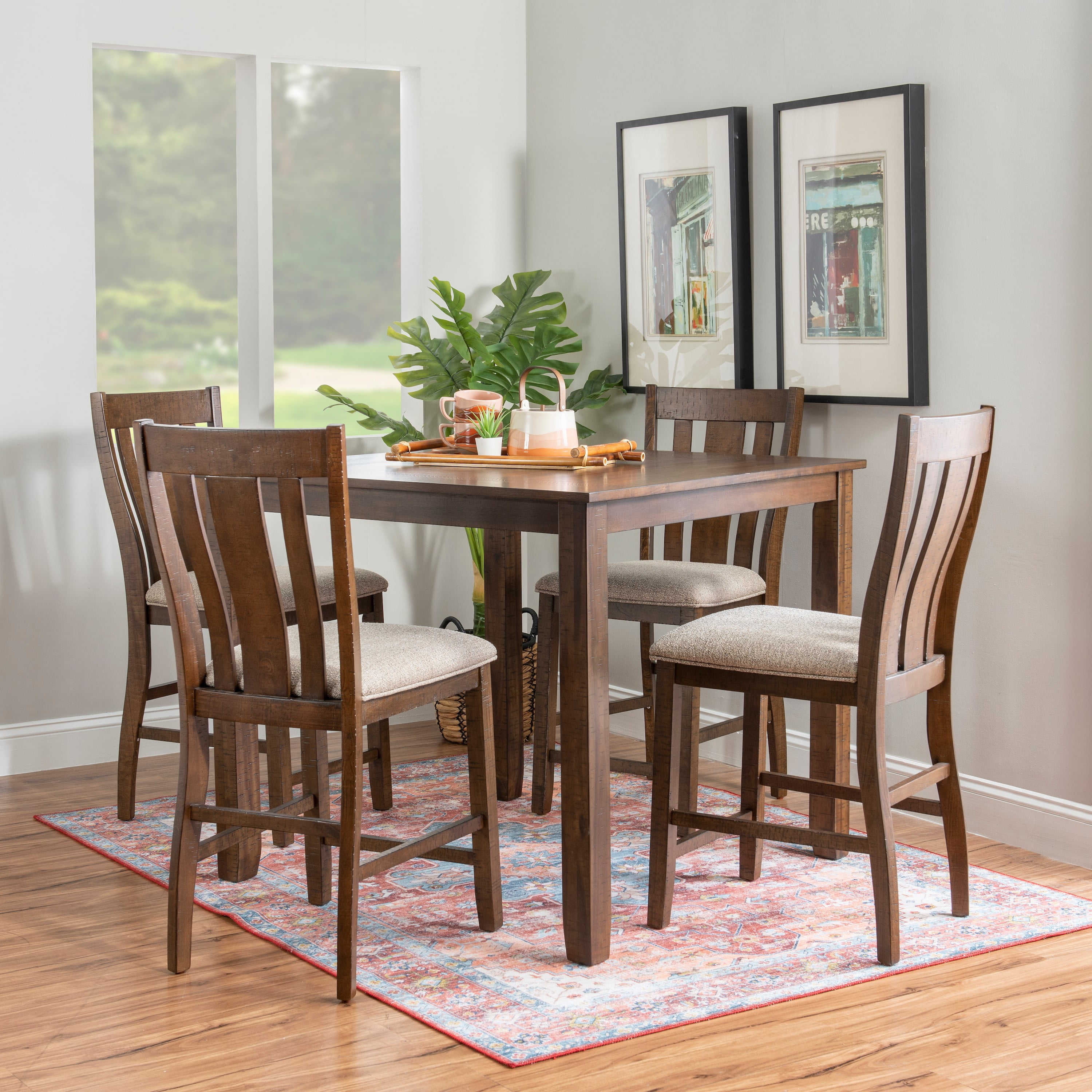 Powell Lenny 5 Piece Counter Height Dining Set Brown Beige Walmart