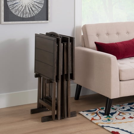 Contemporary Home Living 4-Piece Folding Tray Table Set with Stand - 26.5" - Gray
