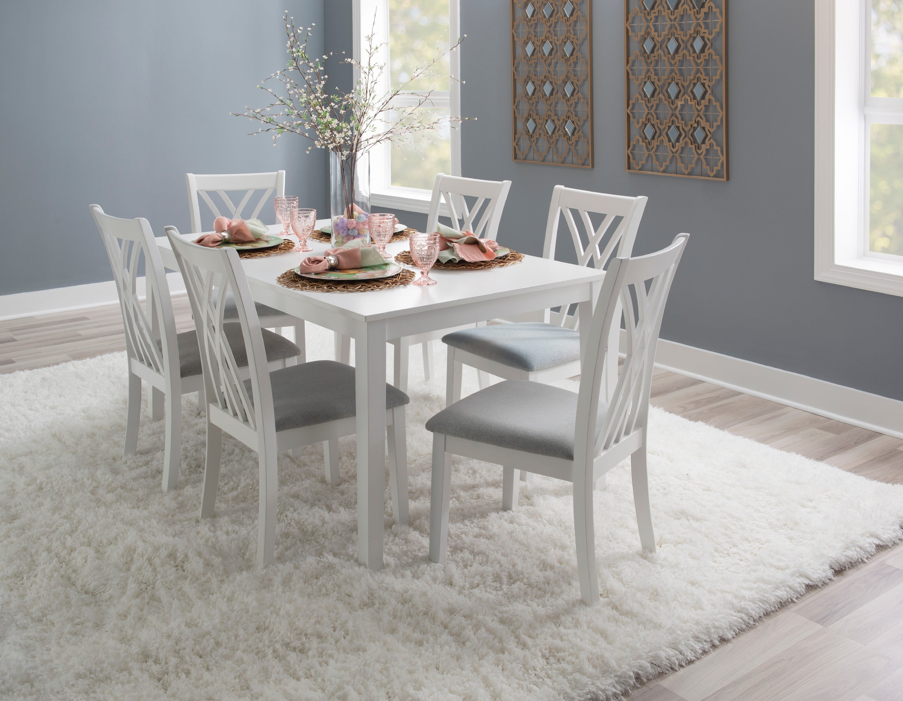 White dining table set on sale 7 piece
