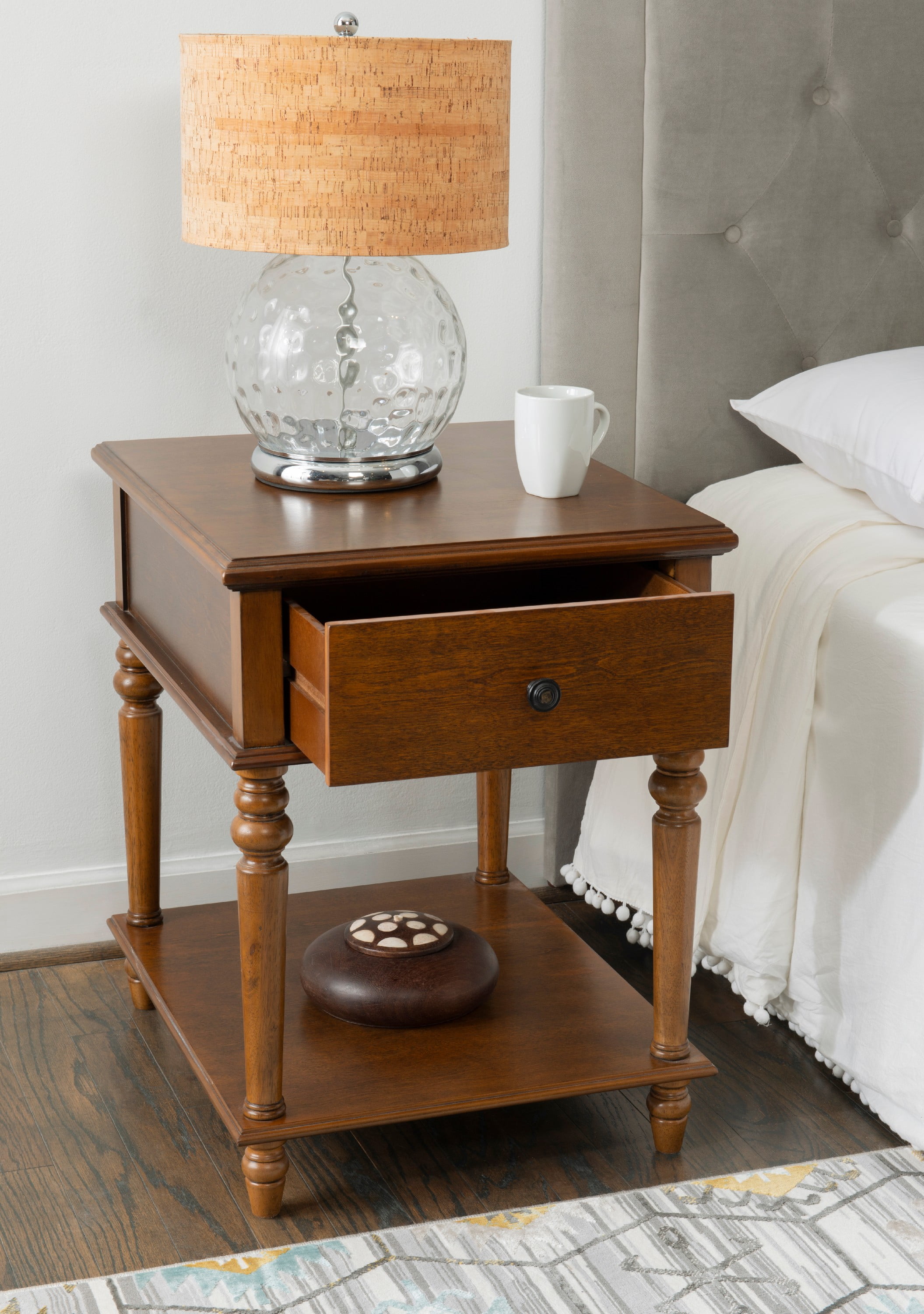 Hazelnut Brown Wood Rectangular End Table with Storage
