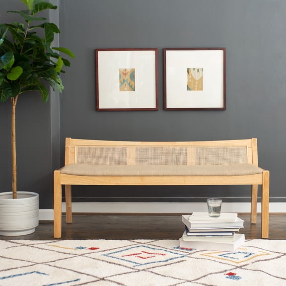 Contemporary Home Living Framed Woven Rattan Cane Bench - 52.5" - Beige