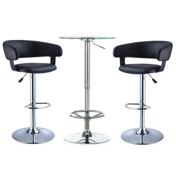 Powell Nellie 3-Piece Metal and Glass Pub Table Set, Black Faux Leather