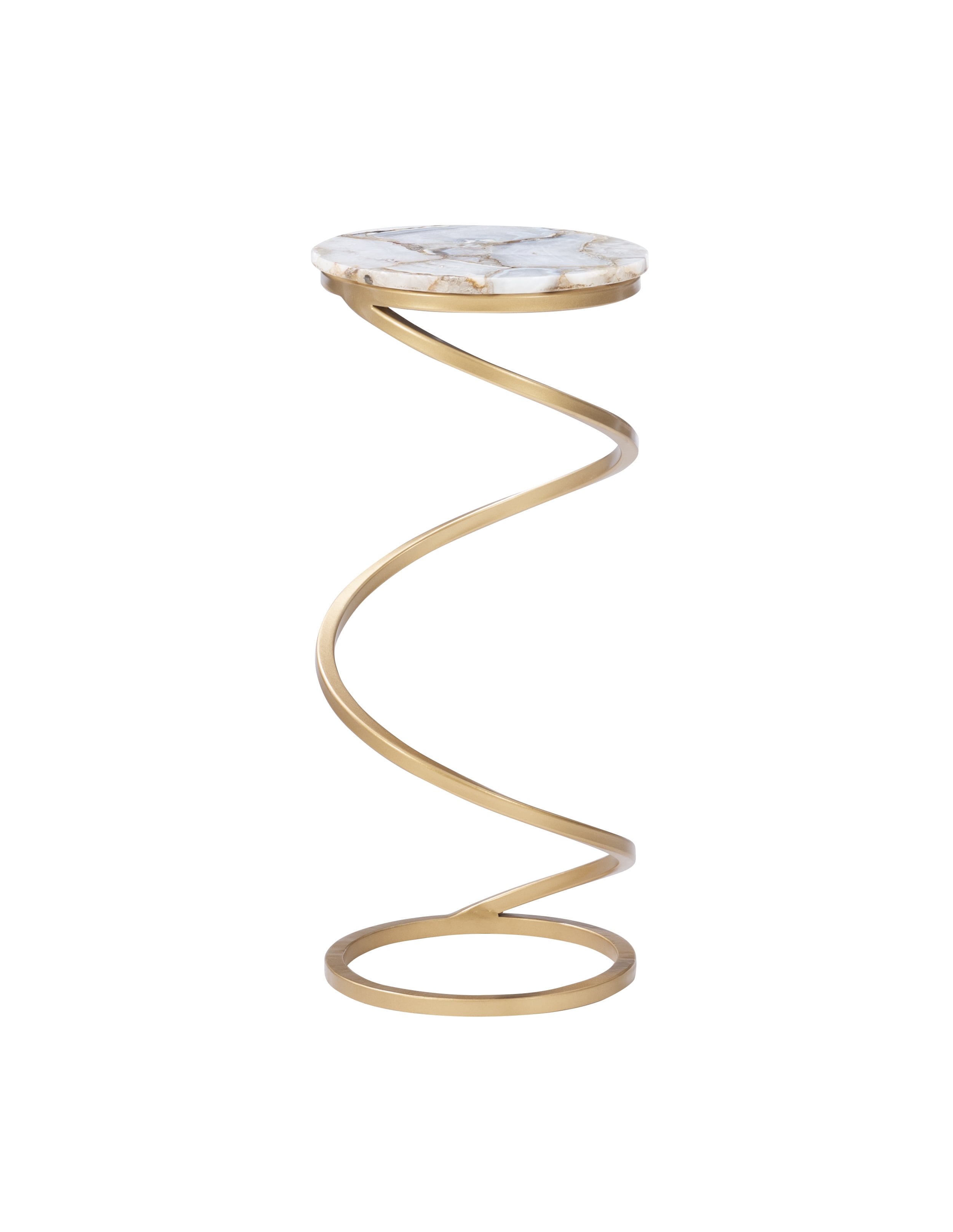 Powell Nevin Modern Round Spiral Base Drink Table, 23.75" Tall, Gold/Gray Agate