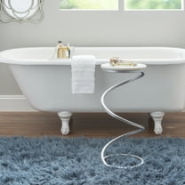 Powell Nevin Modern Round Spiral Base Drink Table, 23.75" Tall, Silver/White Marble