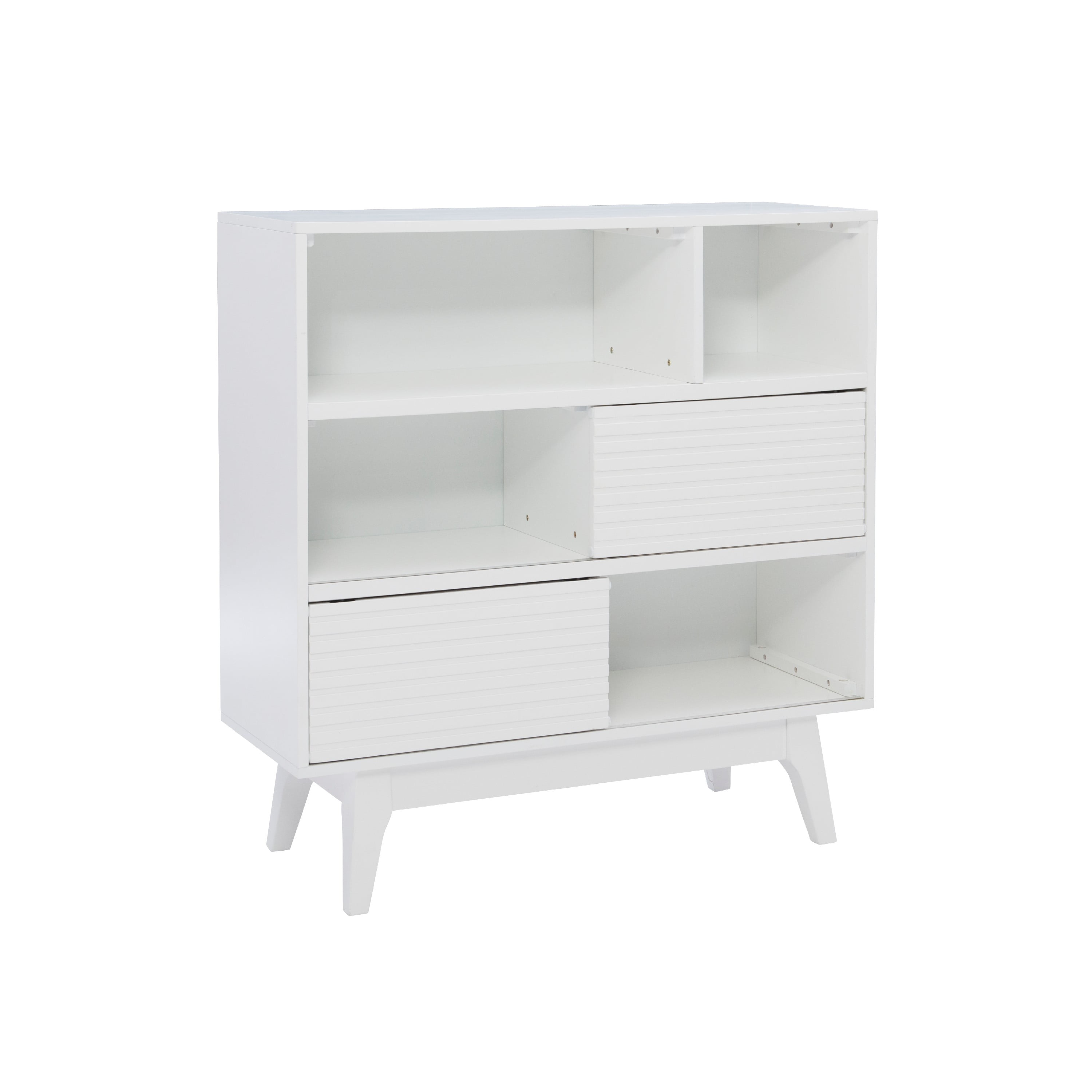 Powell Nixon 3-Shelf Bookcase with 2 Sliding Door Panels, Pure White