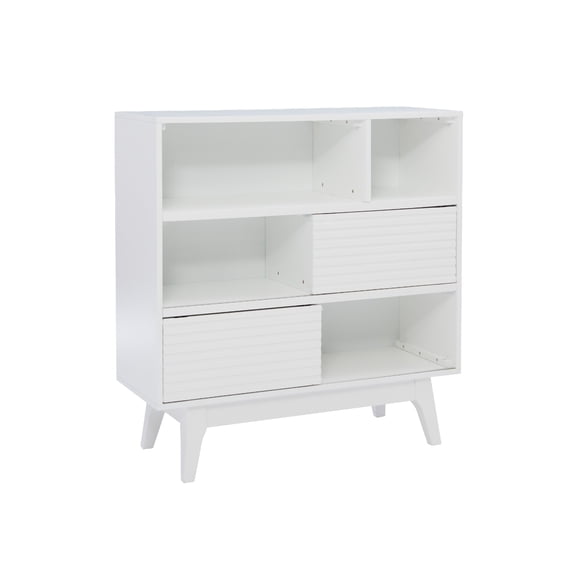 Powell Nixon 3-Shelf Bookcase with 2 Sliding Door Panels, Pure White