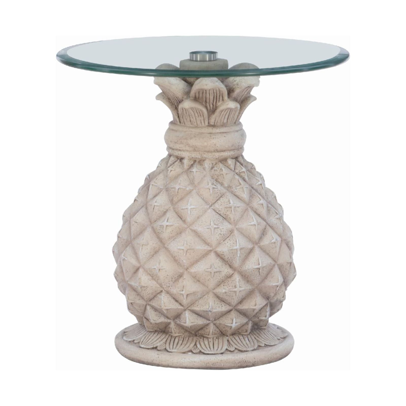 Paradisa Pineapple Round Glass Top Side Table in Gray and White