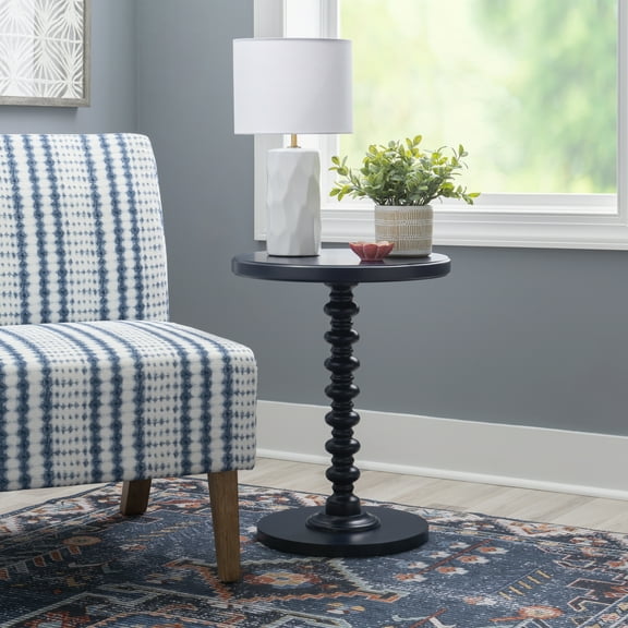 Powell Pesaro Round Pedestal Indoor Accent Side Table, 22.25" Tall, Navy Blue
