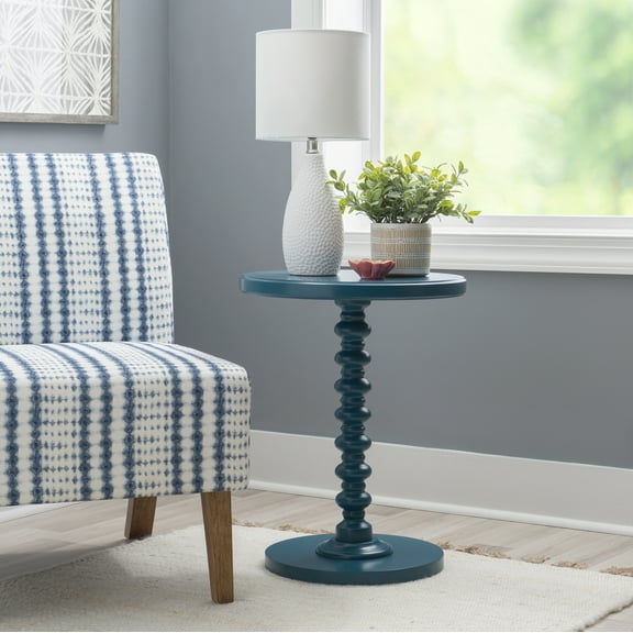 Powell Pesaro Round Pedestal Indoor Accent Side Table, 22.25" Tall, Teal