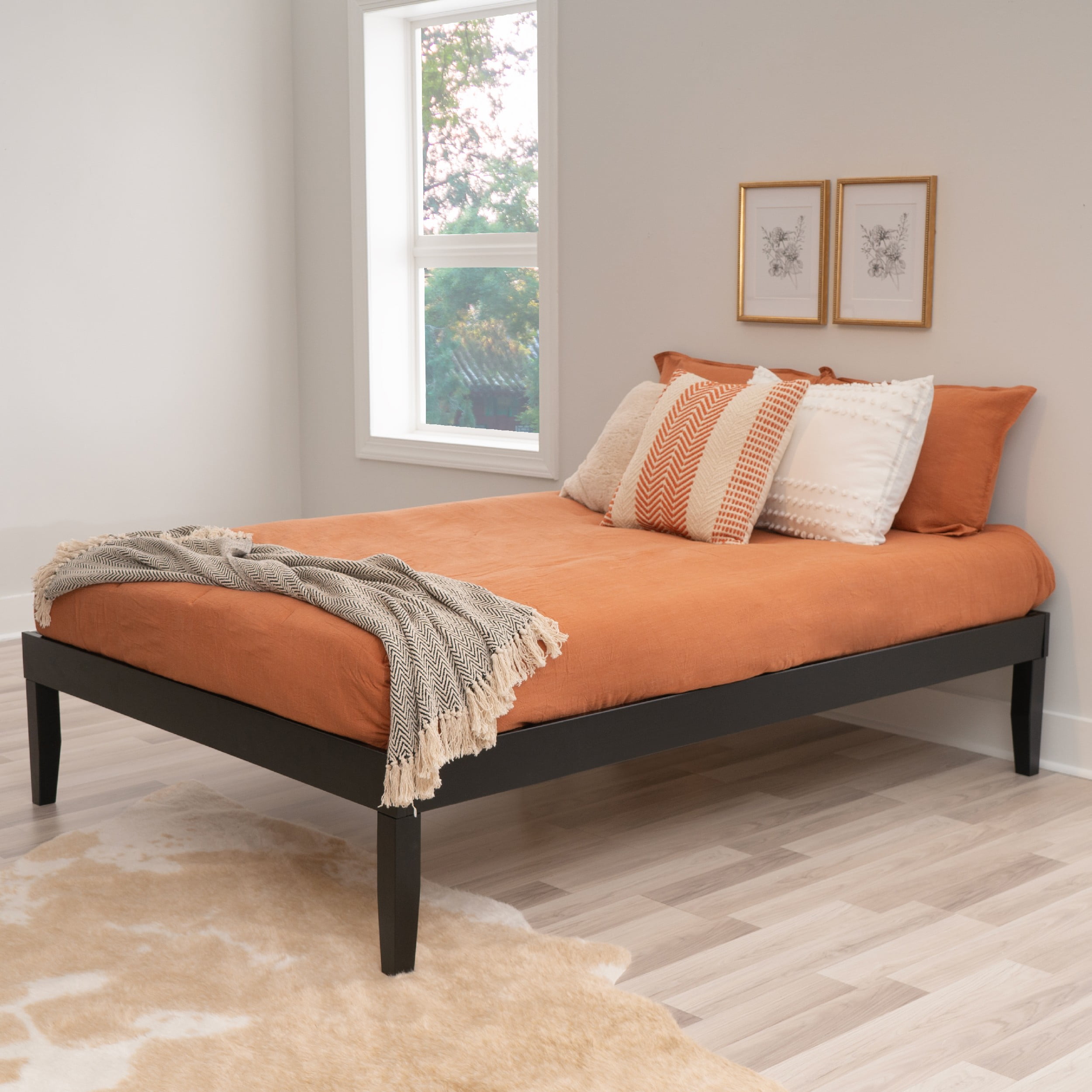 Powell Plumley 15.75" High Low Profile Platform Bed Frame, Full, Black