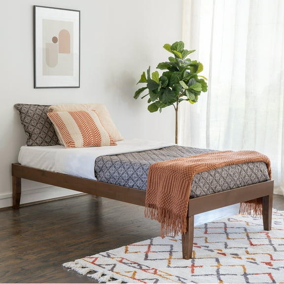 Powell Plumley 15.75" High Low Profile Platform Bed Frame, Twin, Walnut