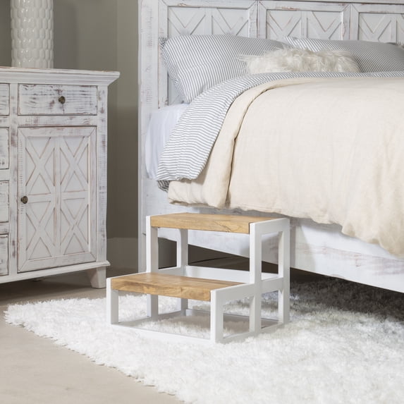 Powell Quinn 2-Tier Wood and Metal Bed Steps, White