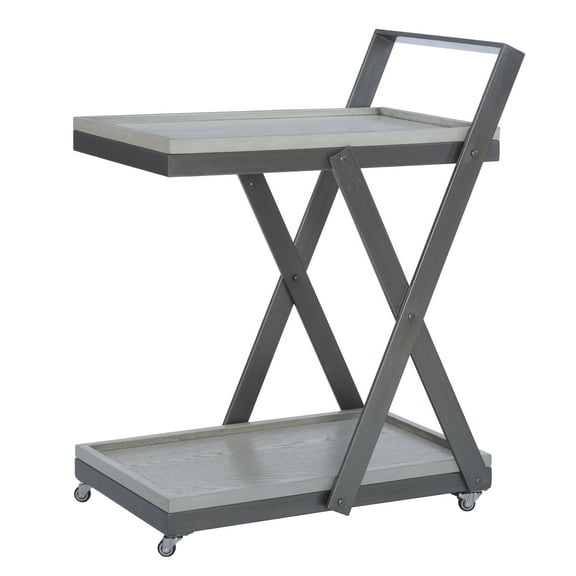 Powell Radnor 2-Tier Rolling Bar Cart, Gray/White