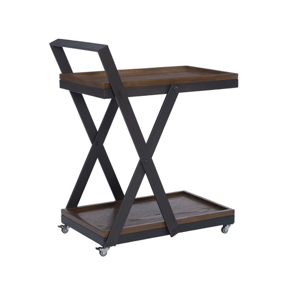 Powell Radnor 2-Tier Rolling Bar Cart, Warm Nut Brown/Gunmetal