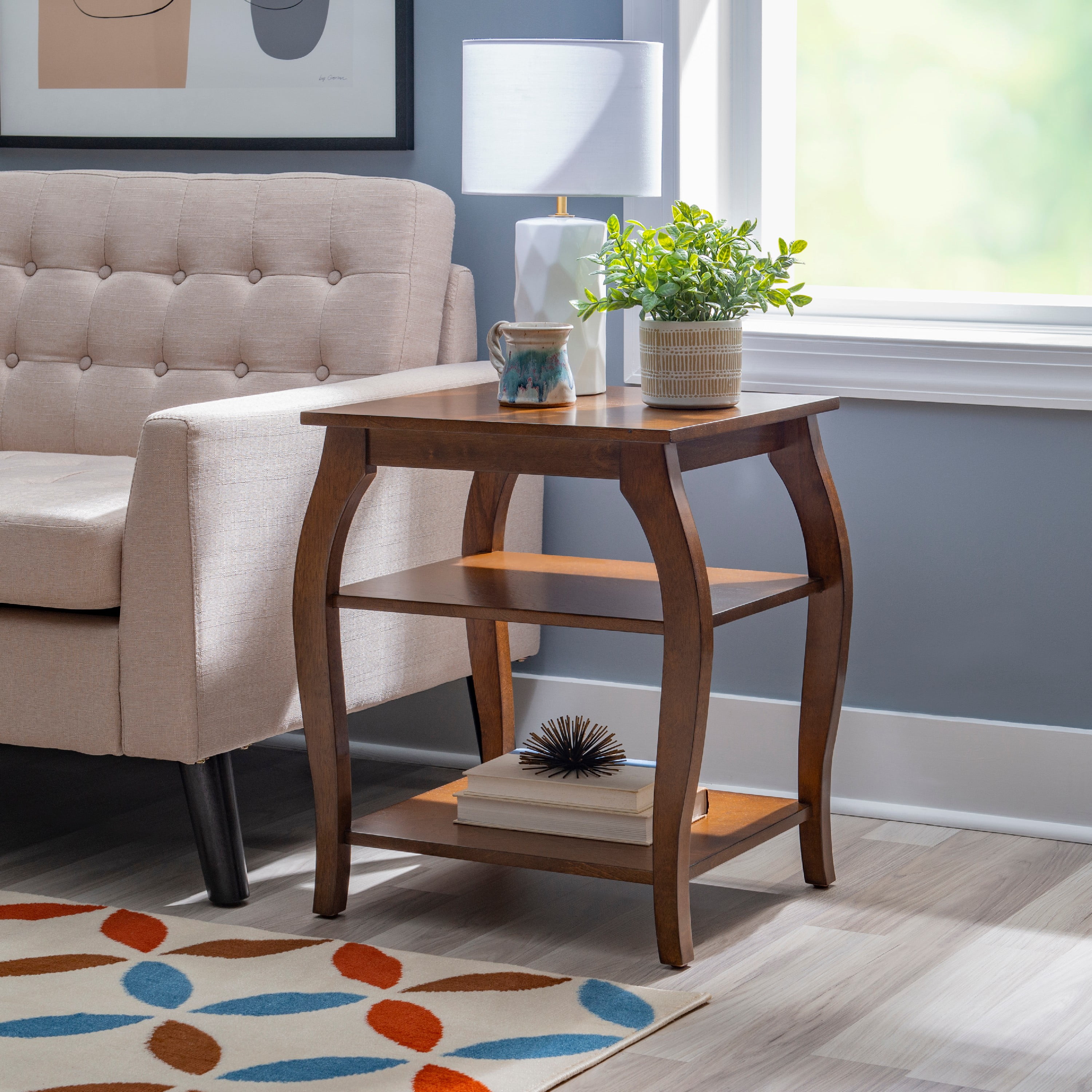 Powell Rellim Indoor Transitional 2- Shelf End Table, Hazelnut