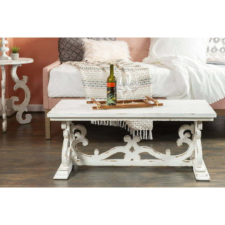 Powell Renck Shabby Chic Coffee Table with Decorative Scrollwork