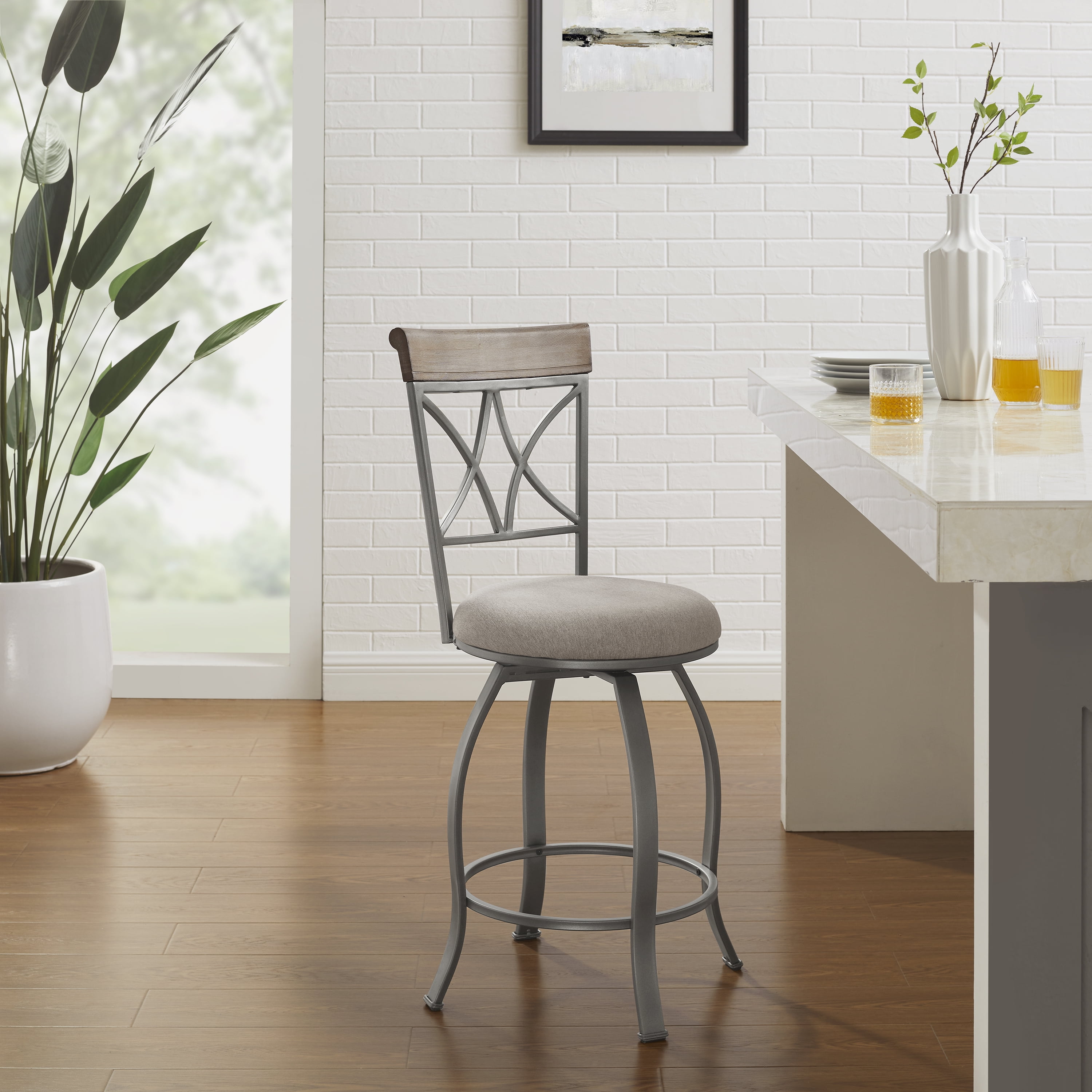 Powell Roselyn 24" Indoor Round Metal Swivel Counter Stool, Pewter