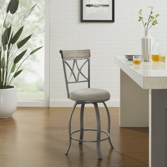 Powell Roselyn 24" Indoor Round Metal Swivel Counter Stool, Pewter