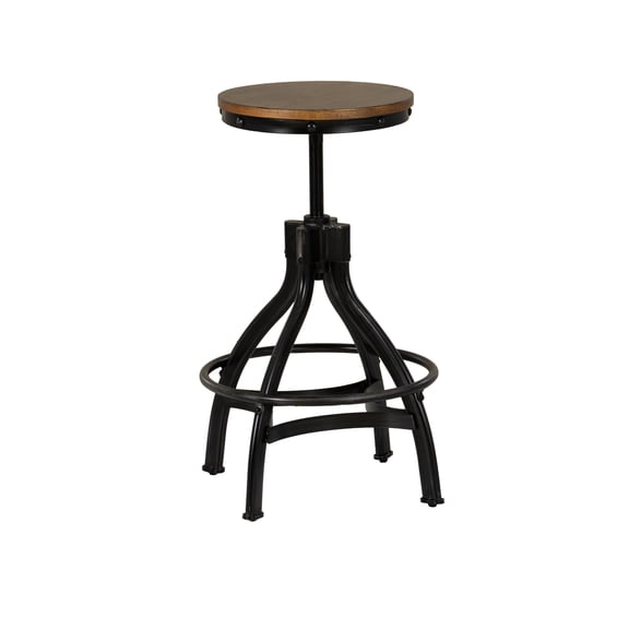 Powell Samuel 24-30" Indoor Adjustable Wood and Metal Swivel Bar Stool, Set of 2, Gunmetal/Brown
