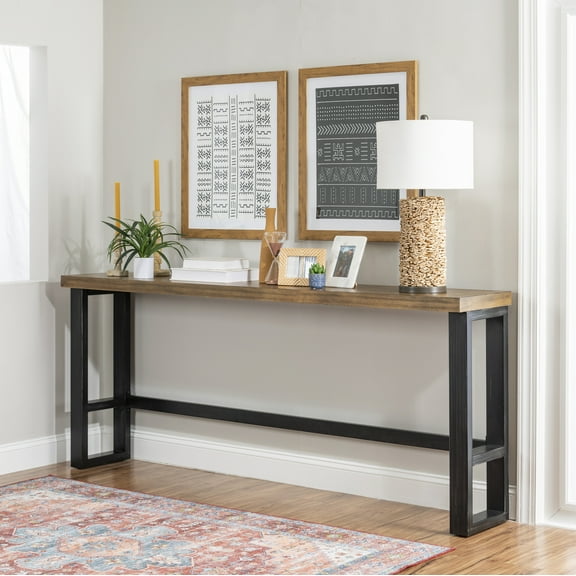 Powell Samuel Bar Height Wood and Metal Indoor Console Table, Dark Gunmetal/Brown