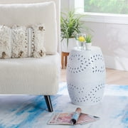 Powell Shanice Round Lace Cut Metal Indoor Accent Side Table, 19" Tall, White