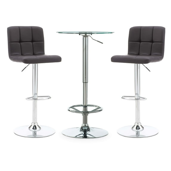 Powell Sherman 3-Piece Metal and Glass Pub Table Set, Brown Faux Leather