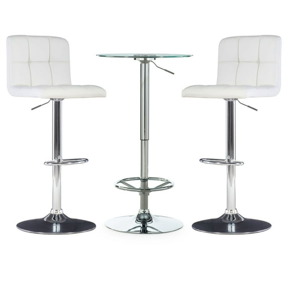Powell Sherman 3-Piece Metal and Glass Pub Table Set, White Faux Leather