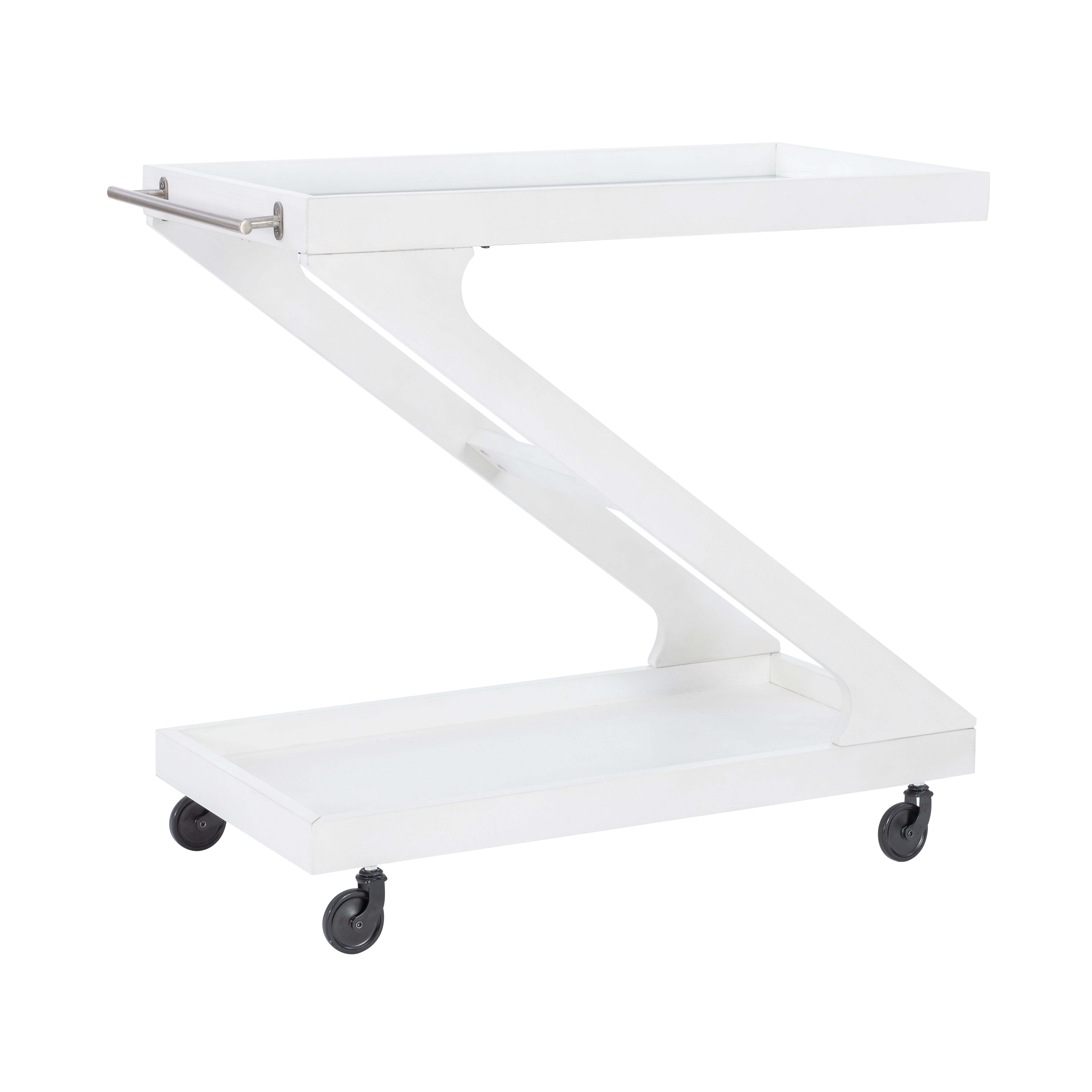 Powell Thornton 2-Tier Z-Frame Rolling Bar Cart with Glass Top, Antique White