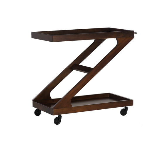 Powell Thornton 2-Tier Z-Frame Rolling Bar Cart with Glass Top, Umber