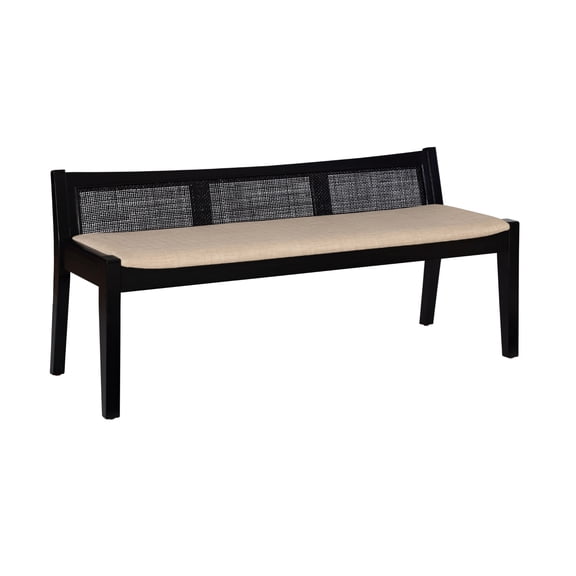Contemporary Home Living Low Profile Framed Woven Rattan Cane Bench - 52.5" - Black