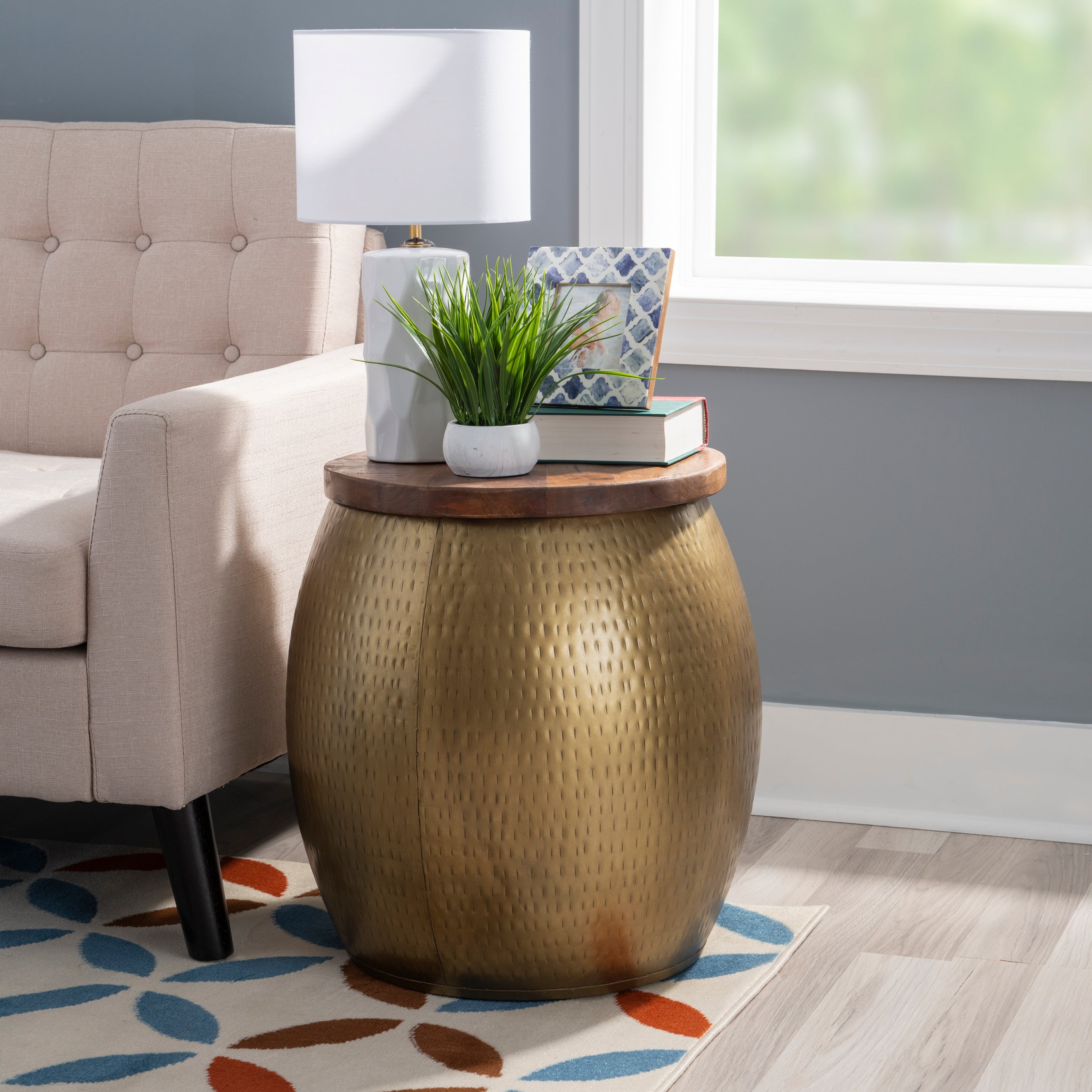 Powell Wesmar Metal Indoor Drum Accent Table with Storage 20.5