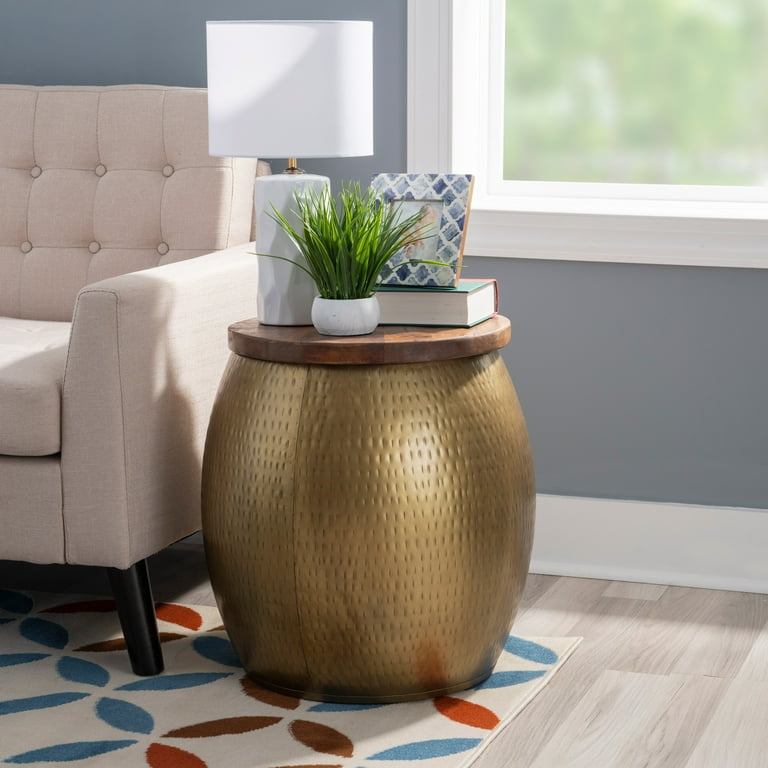 Powell Wesmar Metal Indoor Drum Accent Table with Storage 20.5