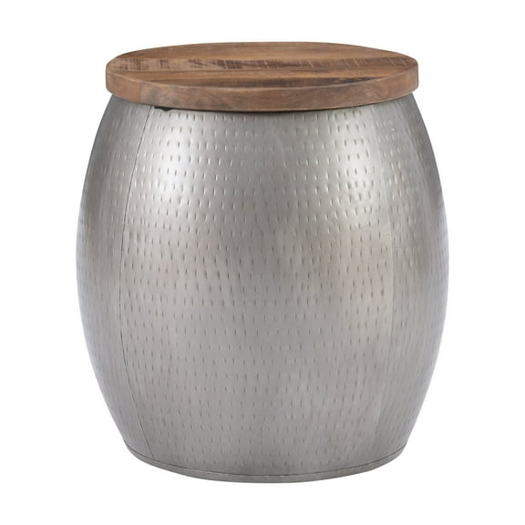 Powell Wesmar Metal Indoor Drum Accent Table with Storage, 20.5" Tall, Pewter