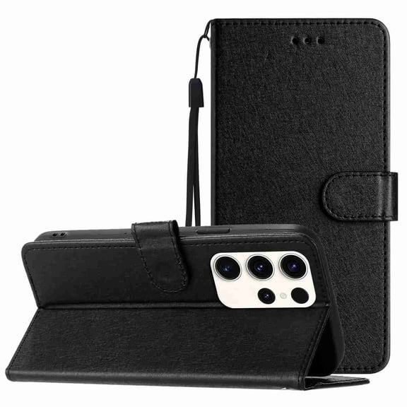 Poweltek For Samsung Galaxy S25 Flip Case with Cash Credit Card Slot, Magnetic Shockproof Lightweight Non-Slip Protective Cover, Black