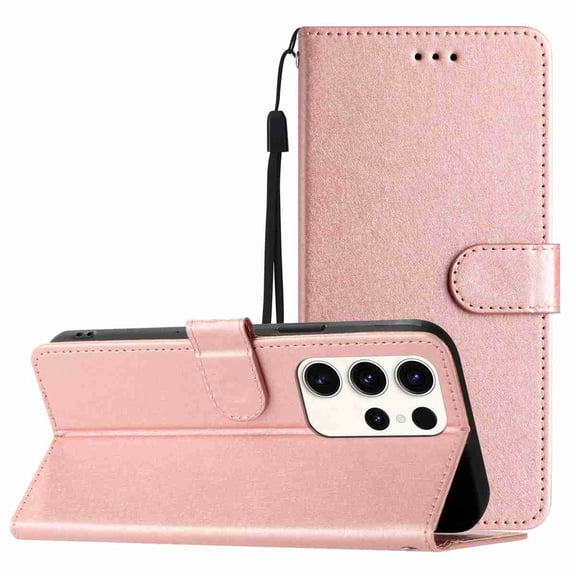 Poweltek For Samsung Galaxy S25 Flip Case with Cash Credit Card Slot, Magnetic Shockproof Lightweight Non-Slip Protective Cover, Rosegold