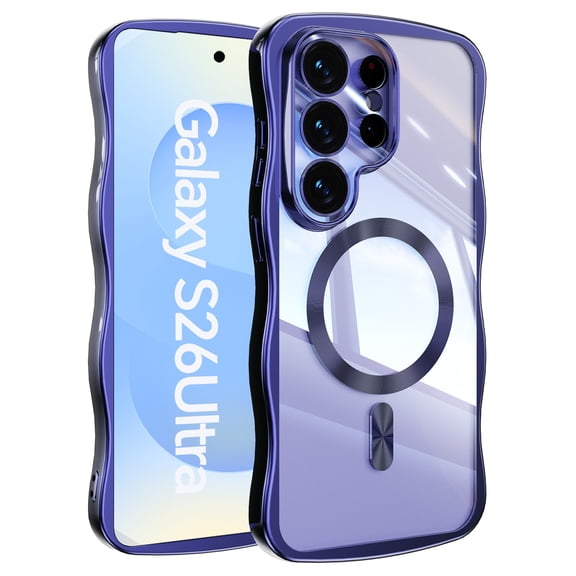Poweltek Plating Case for Samsung Galaxy S26 Plus, Shockproof Magnetic Cute Wave Frame Slim Lightweight TPU Rubber Phone Cover with Wireless Charging, Darkpurple