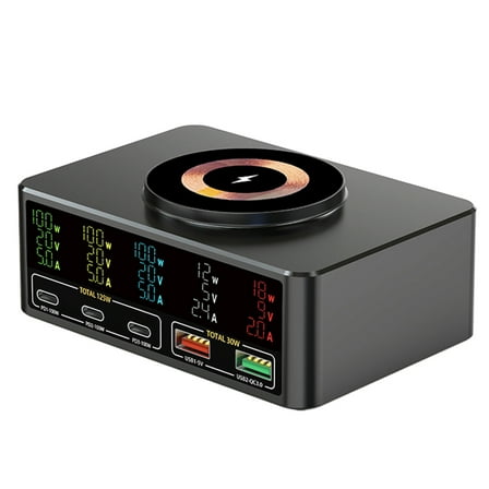 Power 140W Power Fast Charging Hub USB Charger Station Multi Port Desktop Multi-Port USB Charging 15W Magnetic Wireless Fast Charging Real-time Current Display For Cell Phone