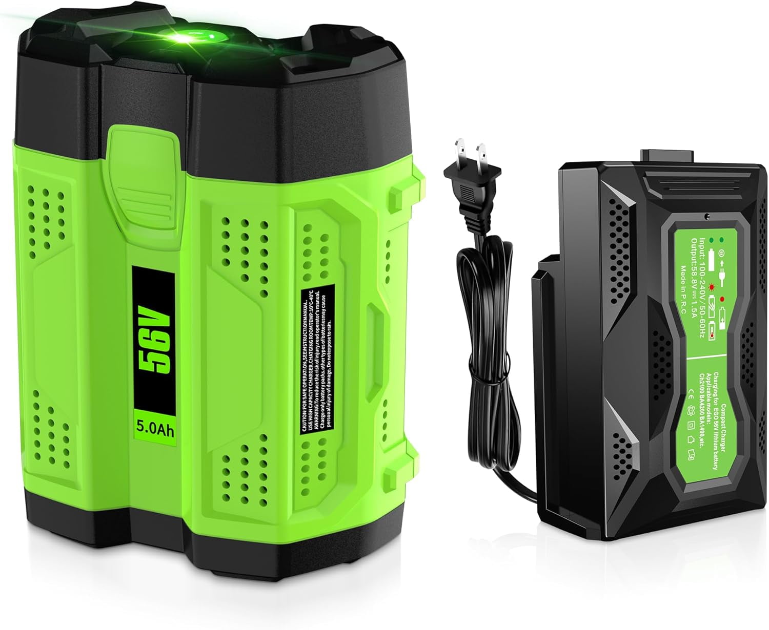 Power+ 5.0ah Battery and Charger Kit Replacement for EGO 56V Battery and Charger Combo Compatible with EGO 56 Volt Power Tools CS1604 CS1804 CS1403 HT2400 LB6504 LB5804 LB6500 LB4800 PH1400