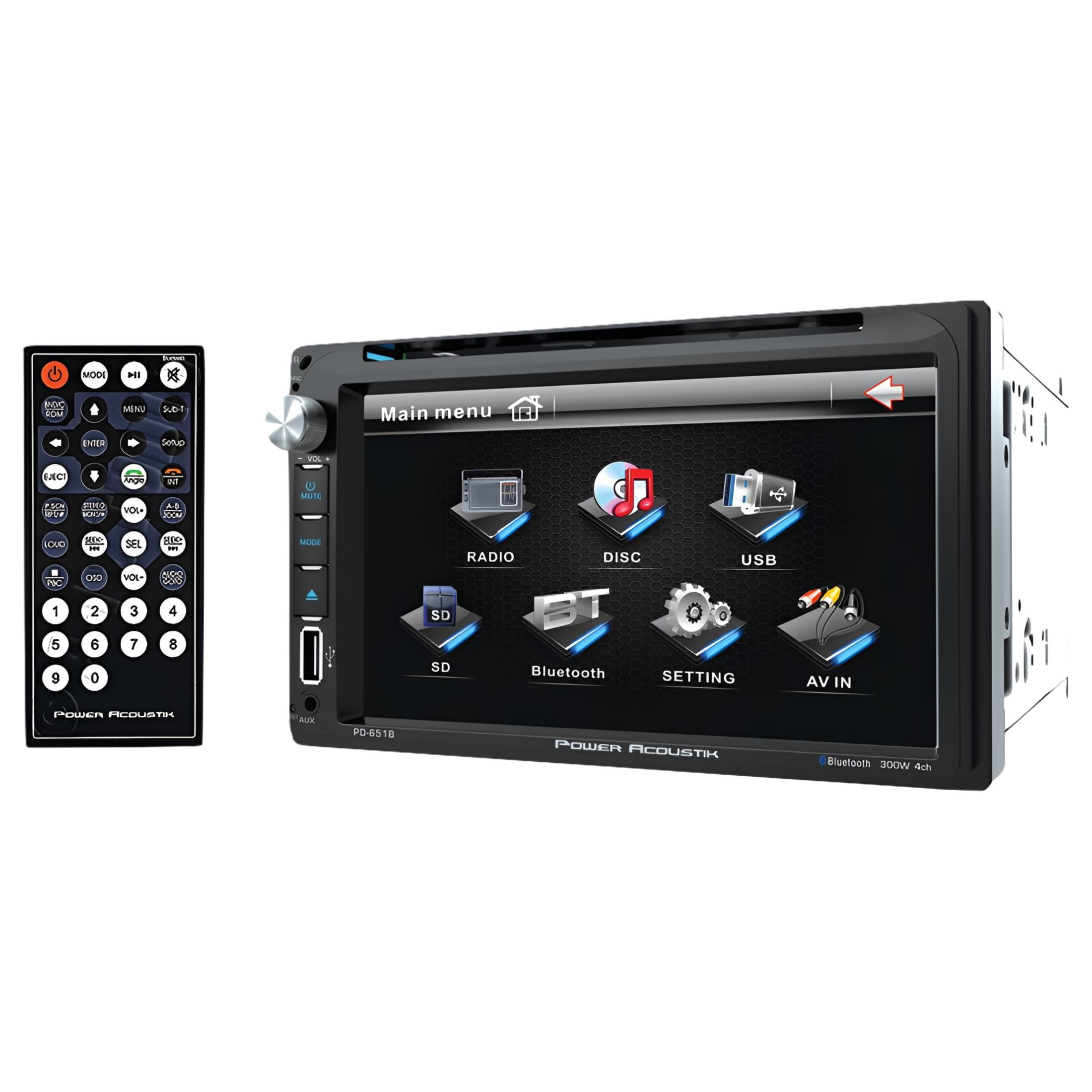 Power Acoustik 6.5" Double-DIN In-dash LCD Touchscreen DVD Receiver with Bluetooth | PD-651B