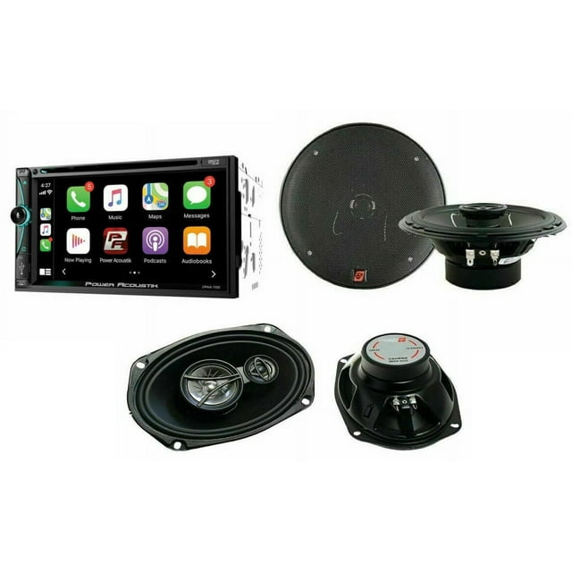 Power Acoustik Double DIN Bluetooth CarPlay Car Stereo w 6 1/2 & 6x9 Speakers
